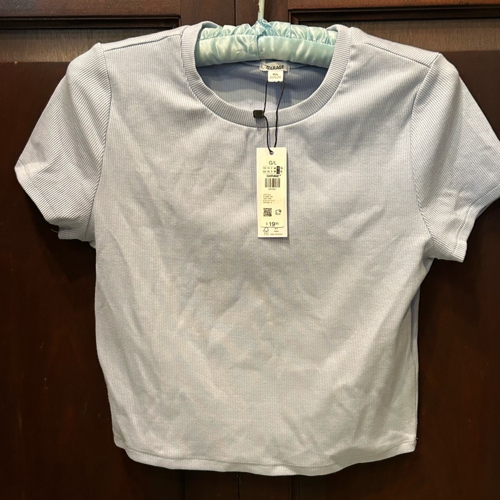 Garage Light Blue Ribbed Short Sleeve Tee